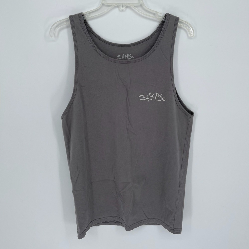 Salt Life Men's Gray Mermaid Hook Spear Coastal Beach Graphic Tank Top Size L